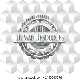 Human Resources grey emblem. Retro with geometric cube white background