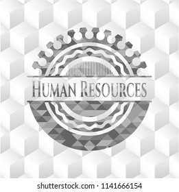 Human Resources grey emblem. Vintage with geometric cube white background