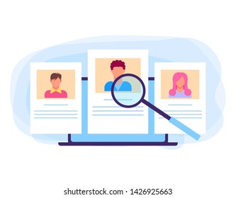 Human resources head hunter hr recruitment candidate personal information concept. Vector flat graphic design cartoon illustration