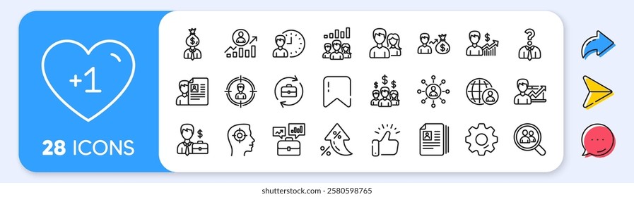 Human Resources, head hunting line icons. Interest rate, AI generate, Inflation icons. Business networking contract, Job Interview and Head Hunting contract icons. Vector