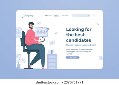 Human resources hiring candidate selection illustration on landing page design