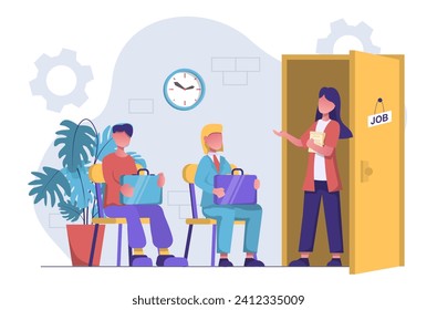 Recursos humanos. El gerente de recursos humanos invita a la gente a una entrevista.