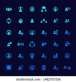 Human resources, HR, personnel, management, clients and customers icons, vector set