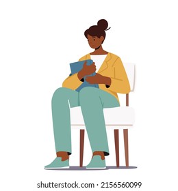 Recursos Humanos, Concepto De Contratación De Recursos Humanos. Candidata africana con video en mano sentada en la presidencia antes de dar entrevista de trabajo Contratación de trabajo, Concepto de contratación. Ilustración del vector de dibujos animados