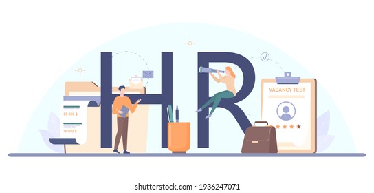 Recursos humanos, encabezado tipográfico HR. Idea de reclutamiento