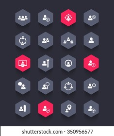 Human resources, hrm, Personnel management, team, hexagon icons, vector illustration