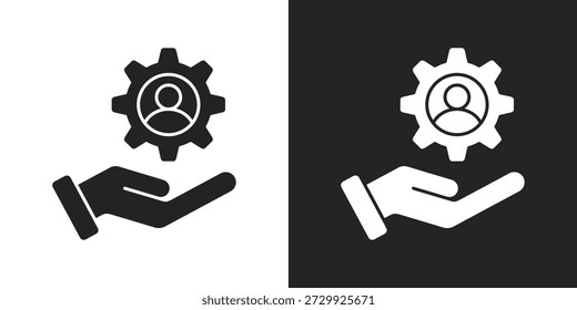 Icono de recursos humanos en estilo de glifo blanco y negro