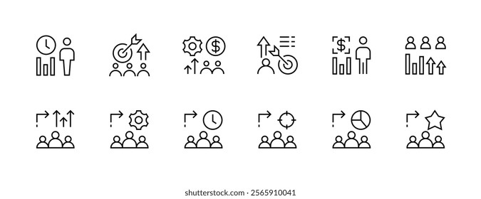 Human resources icon collection. Management, collaboration, career, experience, communication, leadership, efficiency and more. Editable stroke. Pixel Perfect. Grid base 32px.