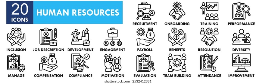 Human Resources icon collection set. Containing design business, recruitment, job, hr, career, management, employee