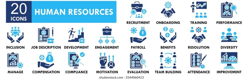 Human Resources icon collection set. Containing design business, recruitment, job, hr, career, management, employee