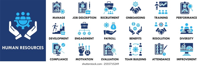Human Resources icon collection set. Containing design business, recruitment, job, hr, career, management, employee