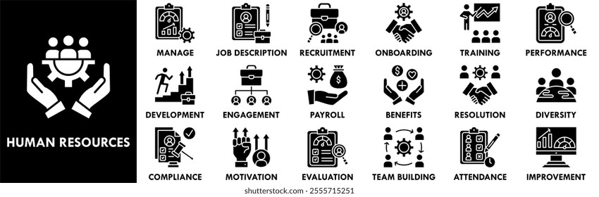 Human Resources icon collection set. Containing design business, recruitment, job, hr, career, management, employee