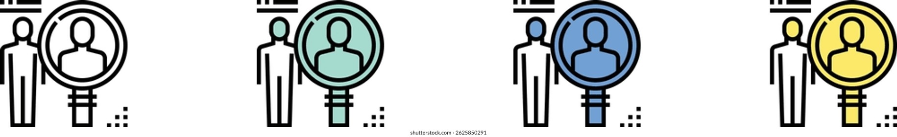 icono de recursos humanos. Esquema, diseño de estilo verde, azul y amarillo aislado sobre fondo blanco
