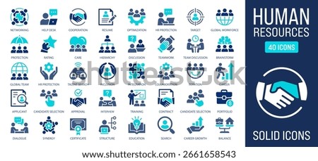 Human resources icon set. Collection of hiring, employee, job, resume, interview and more. Vector illustration. Easily changes to any color.