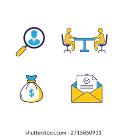 Conjunto de iconos de recursos humanos de estilo plano para empresas y fuerza laboral
