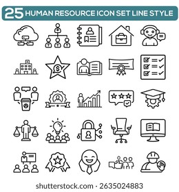 Conjunto de iconos de recursos humanos: diseño de línea mínimo