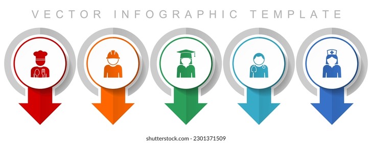 Human resources icon set, miscellaneous pointer icons such as chef, worker, student, doctor and nurse for webdesign and mobile applications, modern design infographic vector template