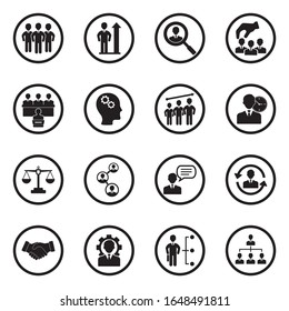 Human Resources Icons. Black Flat Design In Circle. Vector Illustration.