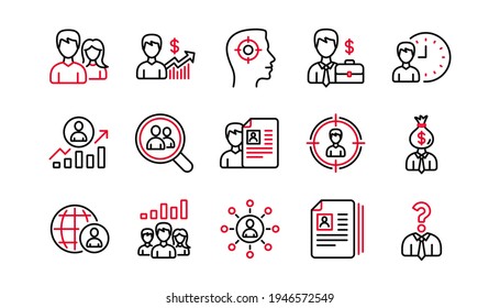 Human Resources Icons. Head Hunting, Job Center And User. Interview Linear Icon Set. Linear Set. Quality Line Set. Vector