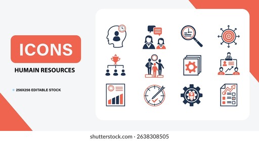 Human Resources Icons Management, Teamwork, and Recruitment Icons Set	
