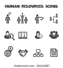 human resources icons, mono vector symbols