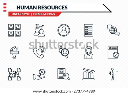 human resources icons set - candidates, selection process, candidate, onboarding, boss outline vector collection.