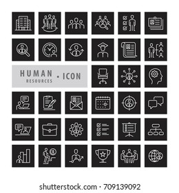 Human Resources icons set, career job and interview objects and elements. Flat line icons modern design style
