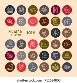 Human Resources icons set, career job and interview objects and elements. Flat line icons modern design style 