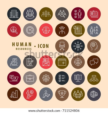 Human Resources icons set, career job and interview objects and elements. Flat line icons modern design style 