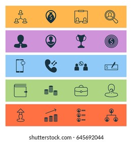 Human Resources Icons Set. Collection Of Cellular Data, Money Navigation, Wallet And Other Elements. Also Includes Symbols Such As Anonymous, Man, Destination.