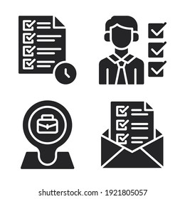 human resources Icons Set = exam, candidate, pin, email. Perfect for website mobile app, app icons, presentation, illustration and any other projects.