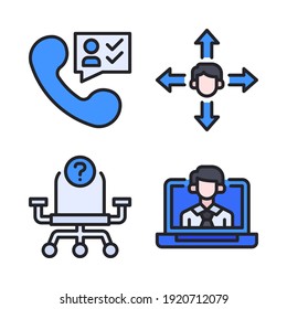 human resources Icons Set (Filled Line) = telephone, choice, vacancy chair, laptop. Perfect for website mobile app, app icons, presentation, illustration and any other projects.