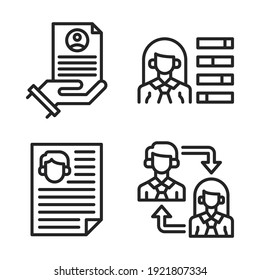 human resources Icons Set = hand resume, skills, cv, exchange. Perfect for website mobile app, app icons, presentation, illustration and any other projects.
