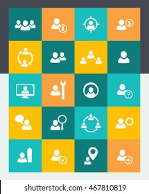 Human resources icons set, HR, personnel management, flat material style