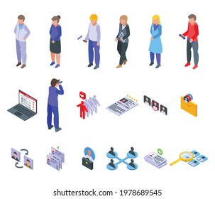 Human resources icons set. Isometric set of human resources vector icons for web design isolated on white background