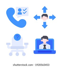 human resources Icons Set = telephone, choice, vacancy chair, laptop. Perfect for website mobile app, app icons, presentation, illustration and any other projects.