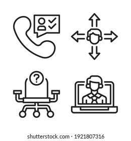 human resources Icons Set = telephone, choice, vacancy chair, laptop. Perfect for website mobile app, app icons, presentation, illustration and any other projects.