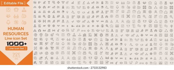 Human resources icons, such as recruitment, teamwork, employee management, job and more. Vector illustration isolated on white. Editable stroke.