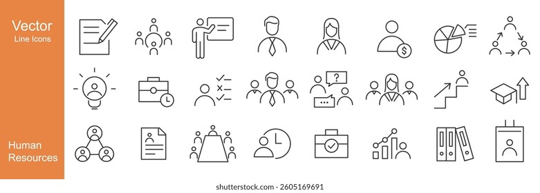 Human Resources Icons - Vector Line. Editable Stroke.