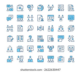 Human resources icons. Vector line icon set. Modern outline design. Blue concept