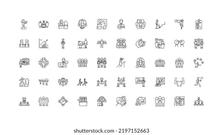 Human resources ideas, linear icons, line signs set, vector collection
