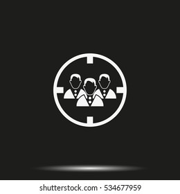 Human resources illustration. Headhunter symbol icon. Men under crosshair.