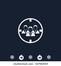 Human resources illustration. Headhunter symbol icon. Men under crosshair.