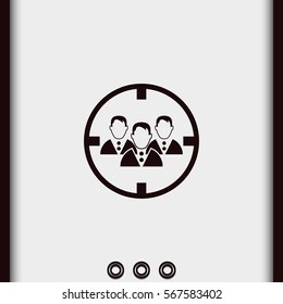 Human resources illustration. Headhunter symbol icon. Men under crosshair.