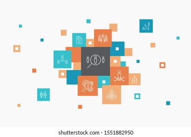 Human Resources Infographic 10 steps pixel design. job interview, hr manager, outsourcing, resume simple icons
