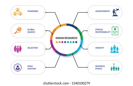 Human Resources Infographics vector design. Timeline concept include searching, resume, global search icons. Can be used for report, presentation, diagram, web design.