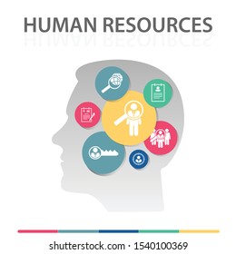 Human Resources Infographics vector design. Timeline concept include searching, resume, global search icons. Can be used for report, presentation, diagram, web design.