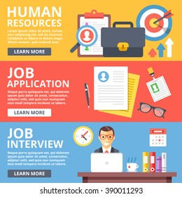 Human Resources, Job Application, Job Interview Flat Illustration Set. Creative Flat Design Elements And Concepts For Web Sites, Web Banner, Printed Materials, Infographics. Modern Vector Illustration