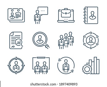 Human Resources And Job Interview Related Vector Line Icons. Head Hunting And Job Offer Outline Icon Set.