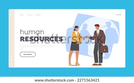 Human Resources Landing Page Template. Smiling Liar Man with Long Nose Shade Stretching Hand to Female Character. Dishonest Hypocrite Person Telling Lie or Cheating. Cartoon People Vector Illustration